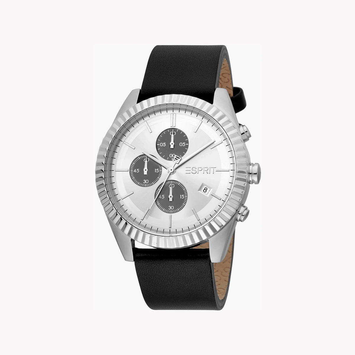 Esprit Men's Black Leather Watch, Silver Dial | Es1g211m0035