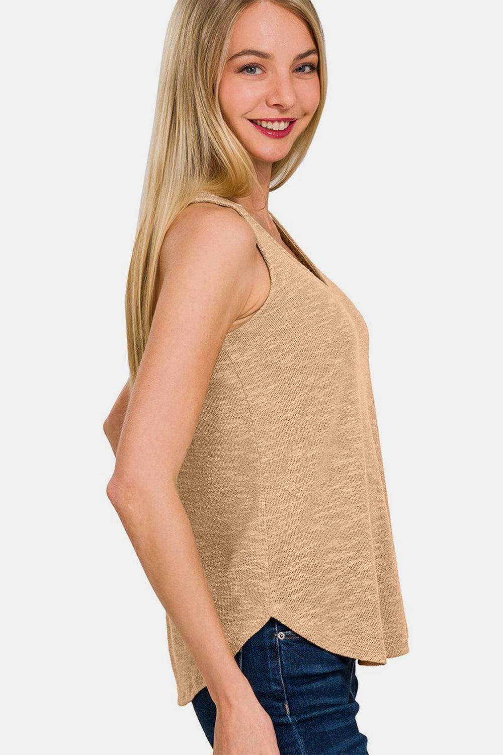 Zenana V-Neck Curved Hem Tank for Effortless Style