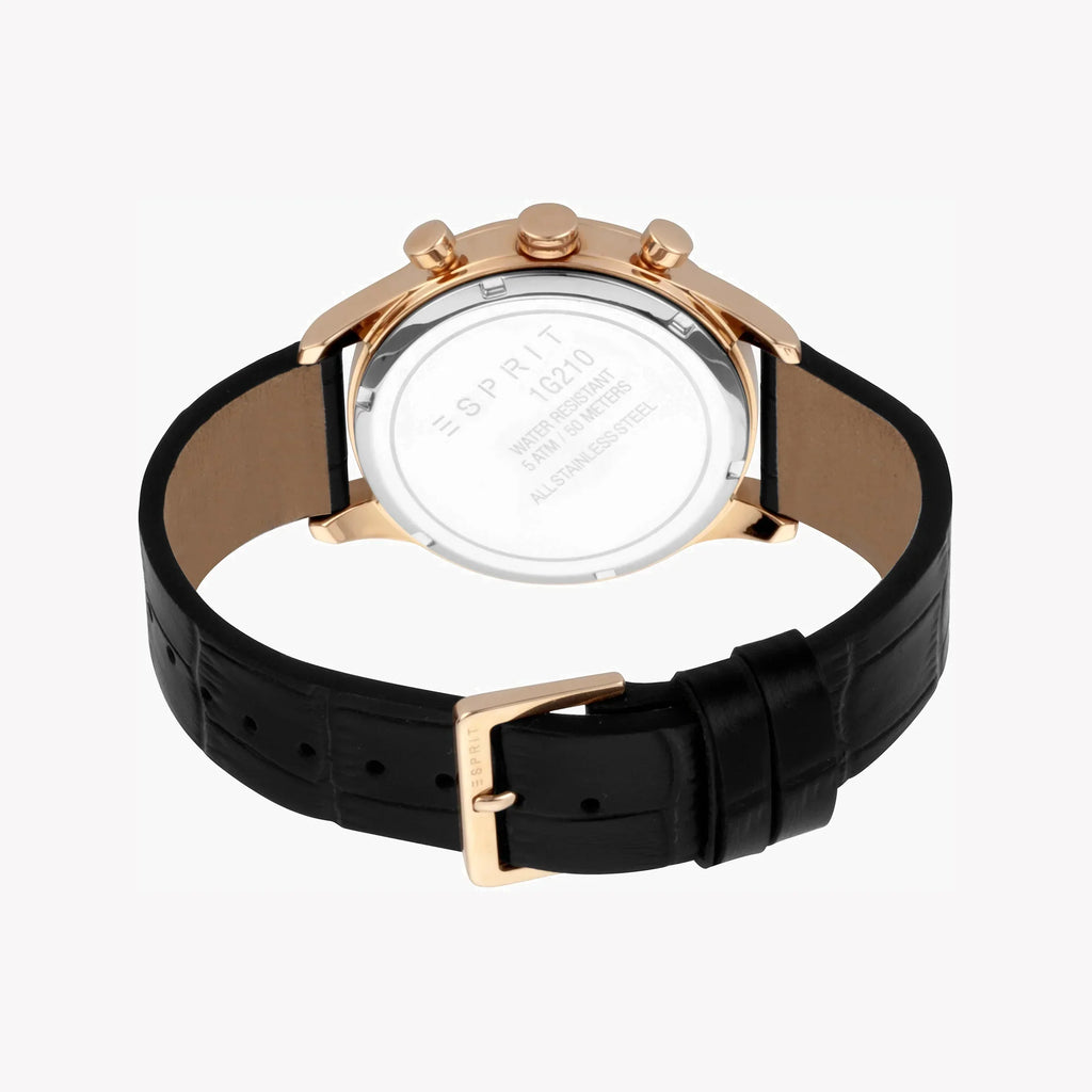 Esprit Men's Black Leather Watch, Black Dial | Es1g084m0025