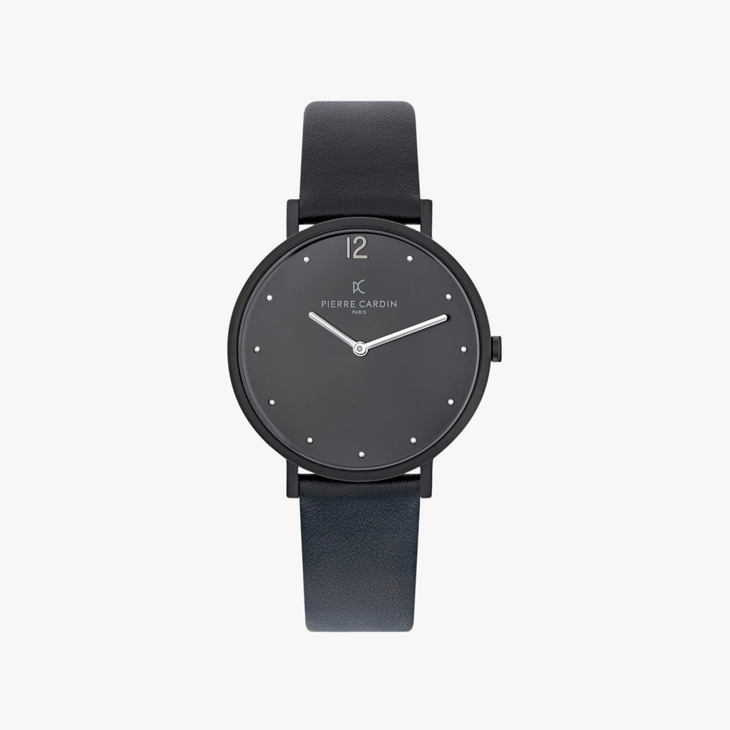 Pierre Cardin Women's Black Leather Watch, Stainless Steel | Cbv.1021
