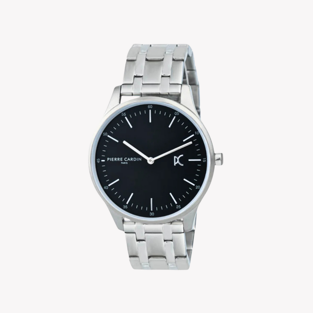 Pierre Cardin Men's Silver Stainless Steel Watch, Black Dial | Cba.4010