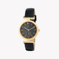 Pierre Cardin Women's Black Leather Watch, Gold Case | Cmd.3518-0