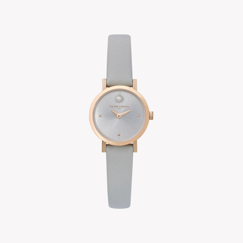 Pierre Cardin Women's Gray Leather Watch, Silver Dial | Ccm.0506