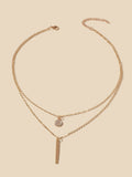 AU Local Double Layer Chain Round Charm Bar Drop Necklace Choker Party Jewellery