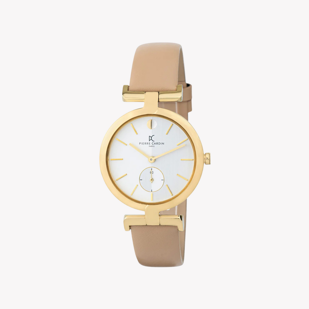 Pierre Cardin Women's Beige Leather Watch, Silver Dial | Cmd.3517