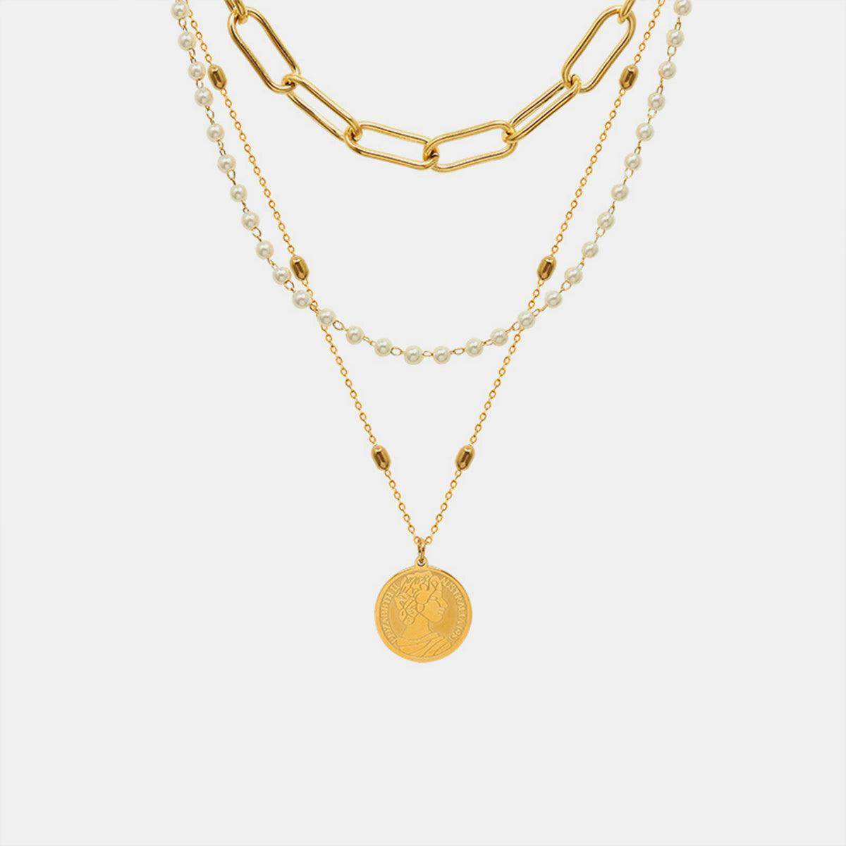 Synthetic Pearl Titanium Steel Three-Layered Necklace for Women