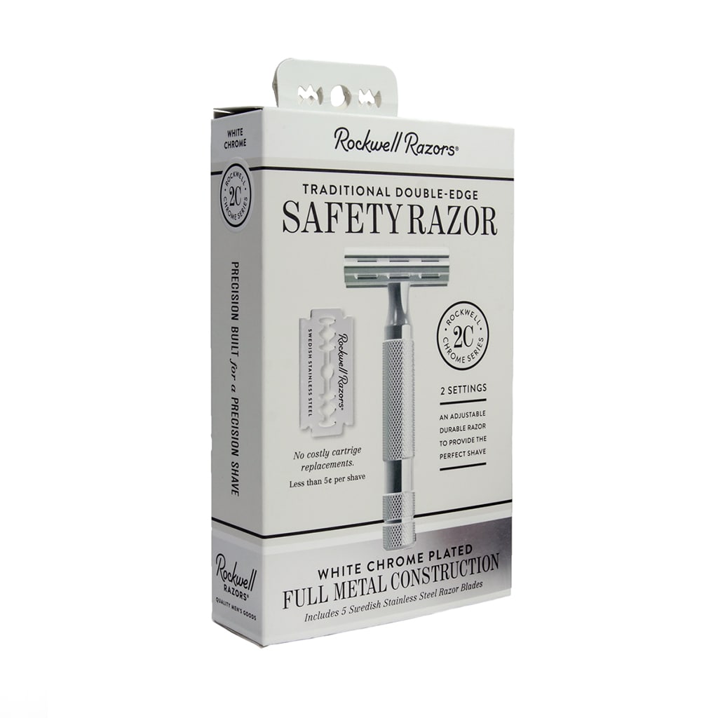Rockwell 2C Adjustable DE Safety Razor - White Chrome (2 Settings)