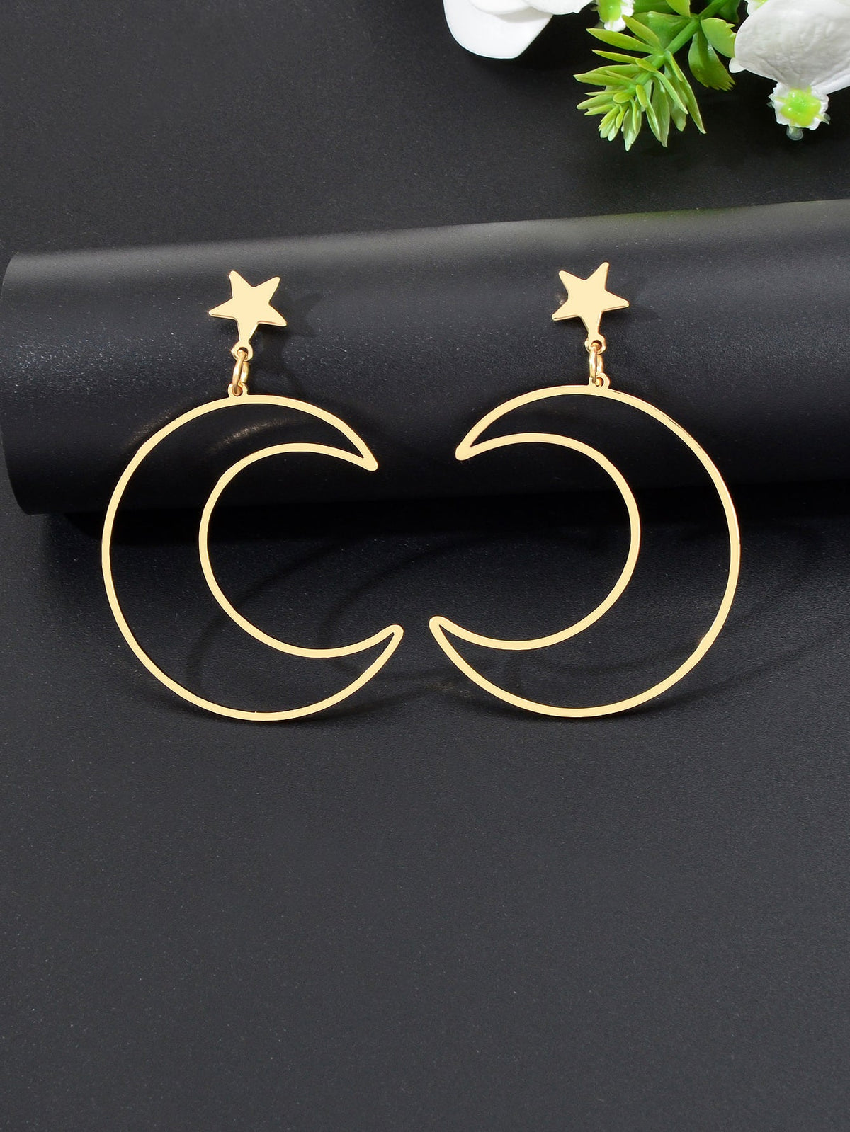 Hollow Out Large Moon Pendant Earrings Celestial Statement Jewelry Holiday Gift