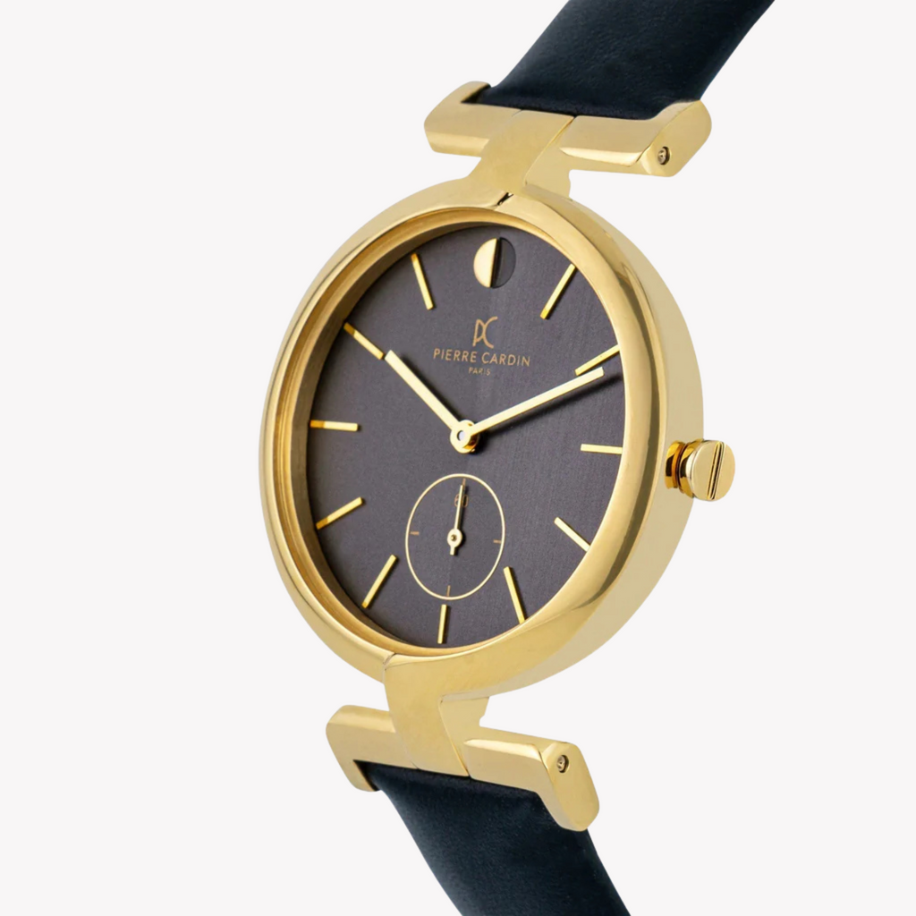 Pierre Cardin Women's Black Leather Watch, Gold Case | Cmd.3518-1
