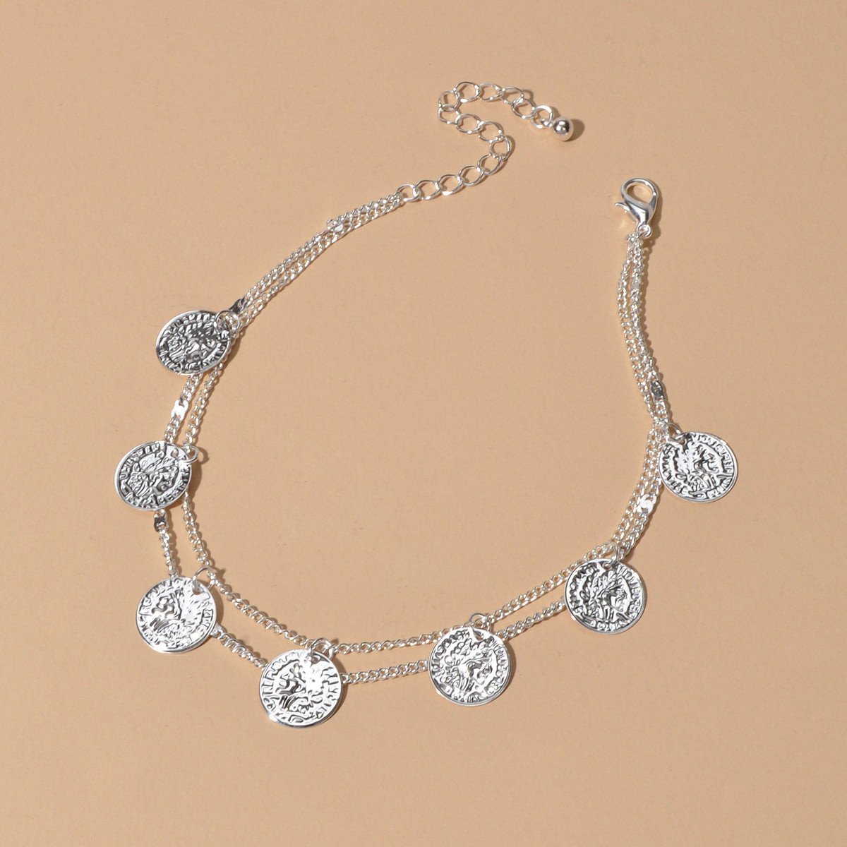 1 pc Boho Chic Double layer Silver Chain Cion Charm Anklet Foot Beach Jewellery