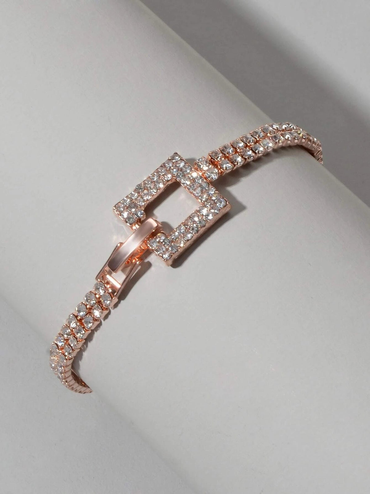 Textured Jewelry Full Rhinestone Rosegold Geometric Chain Women Tennis Bracelet