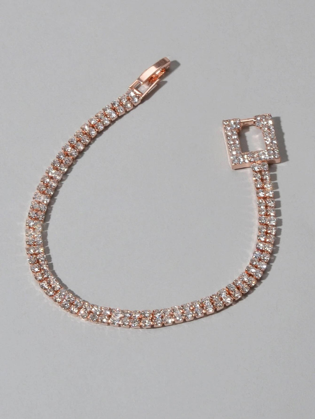 Textured Jewelry Full Rhinestone Rosegold Geometric Chain Women Tennis Bracelet