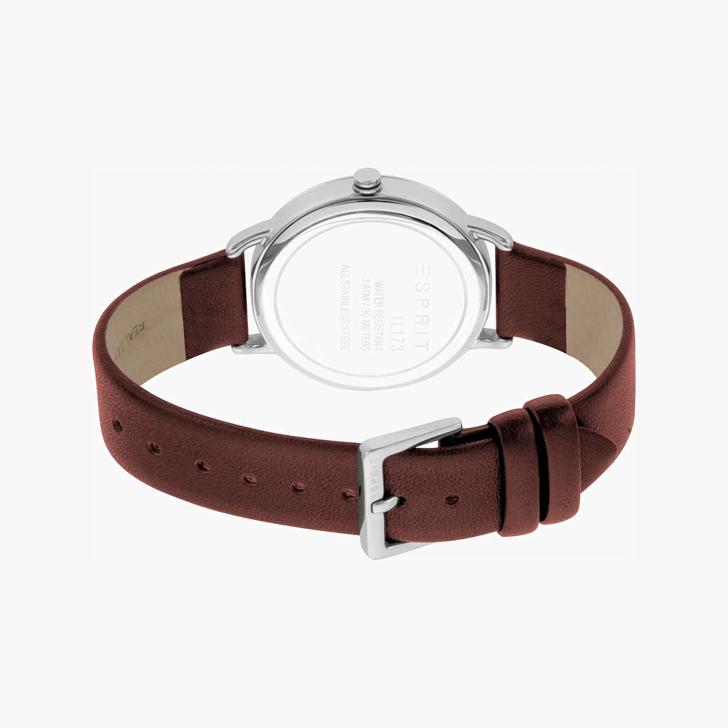 Esprit Women's Brown Leather Watch, Silver Dial | Es1l168m0025