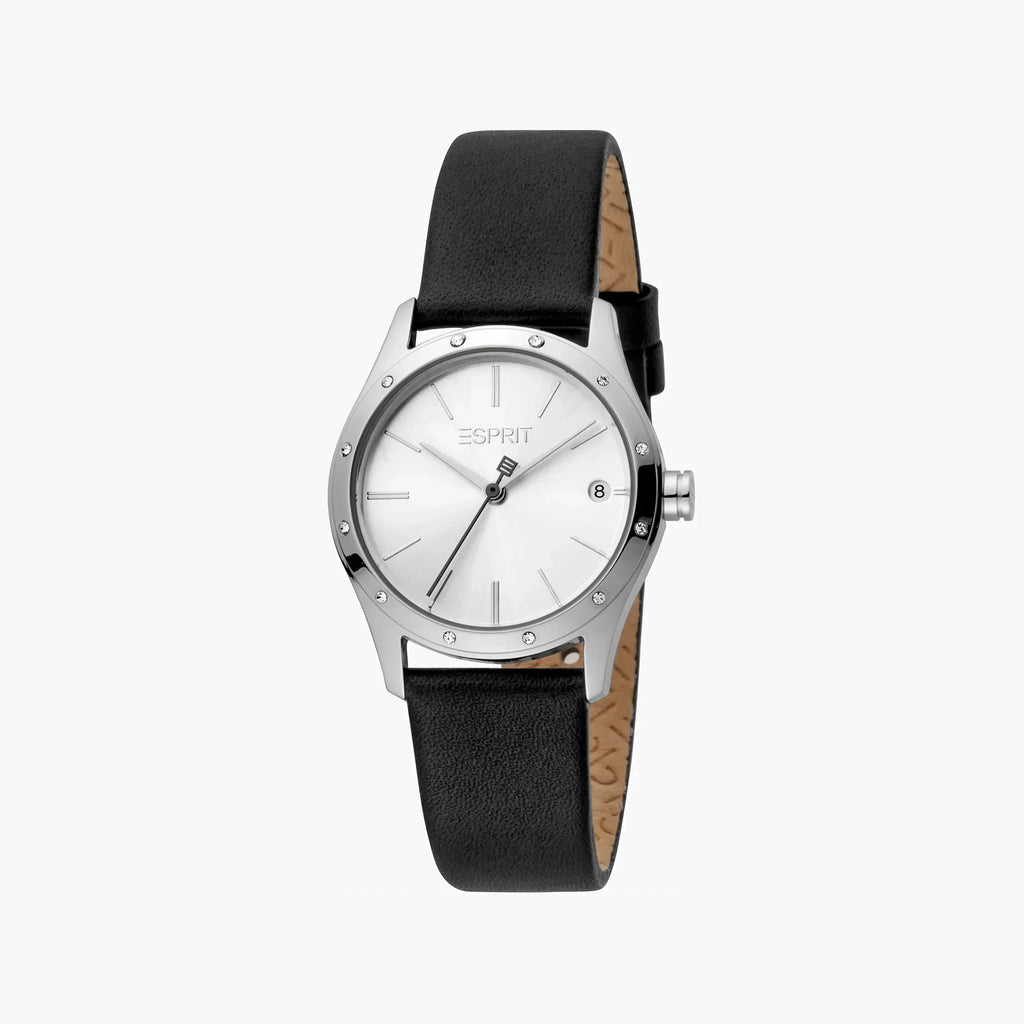 Esprit Women's Black Leather Watch, Silver Dial | Es1l000m0065