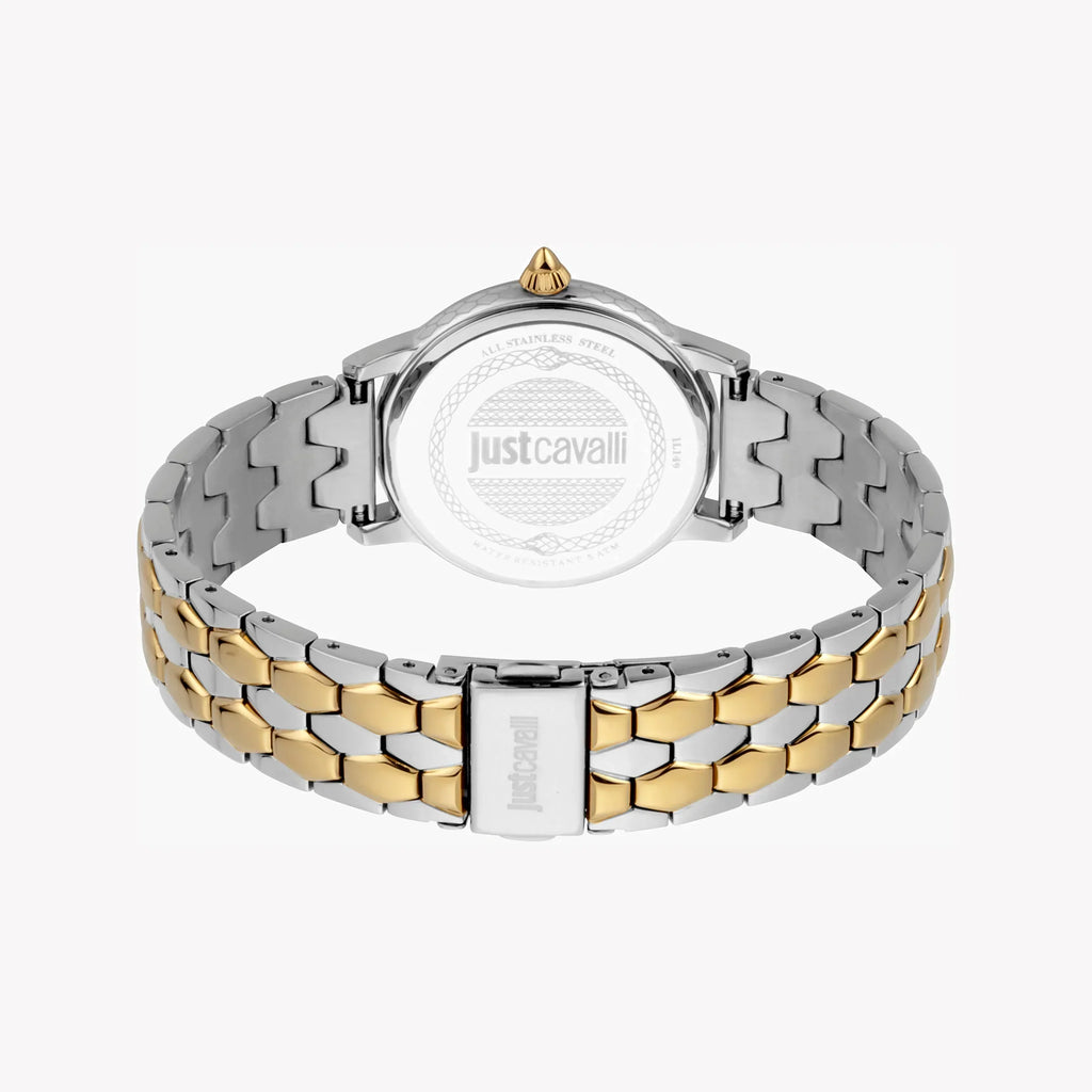 Just Cavalli Women's Silver & Gold Watch, White Dial | Jc1l149m0075