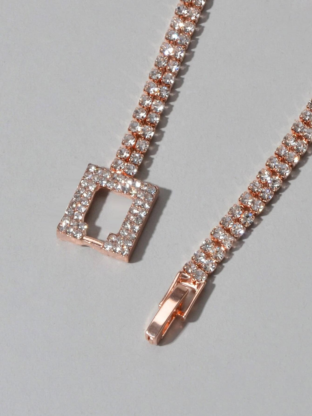 Textured Jewelry Full Rhinestone Rosegold Geometric Chain Women Tennis Bracelet