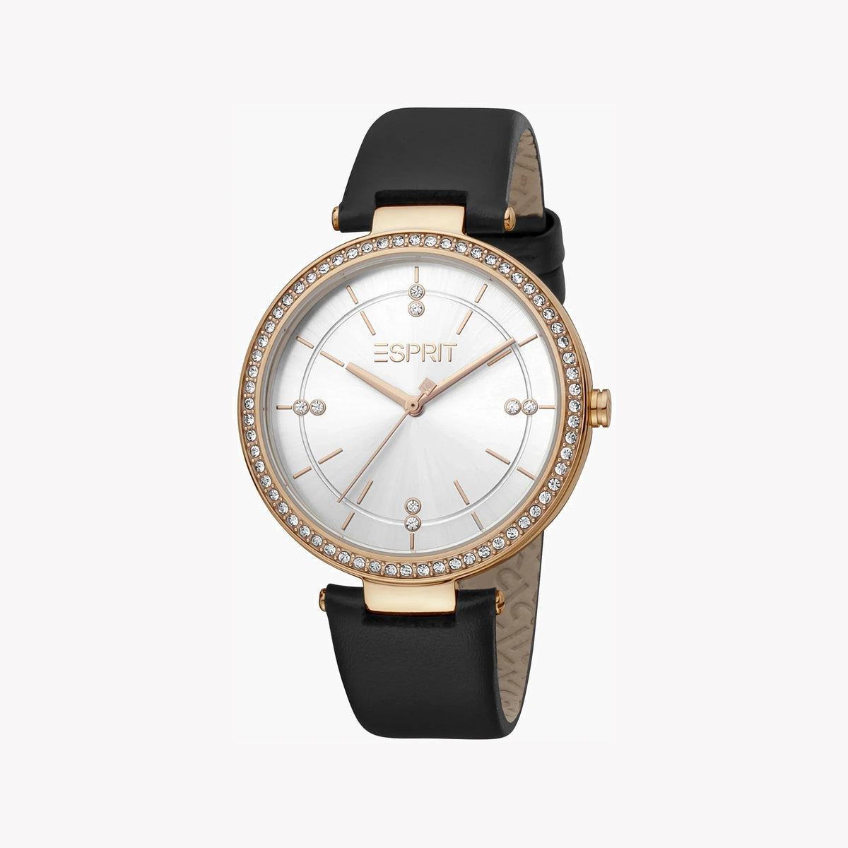 Esprit Women's Black Leather Watch, Silver Dial | Es1l162m0015