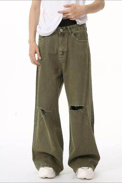 Distressed Wide Leg Jeans with Pockets for Casual Style