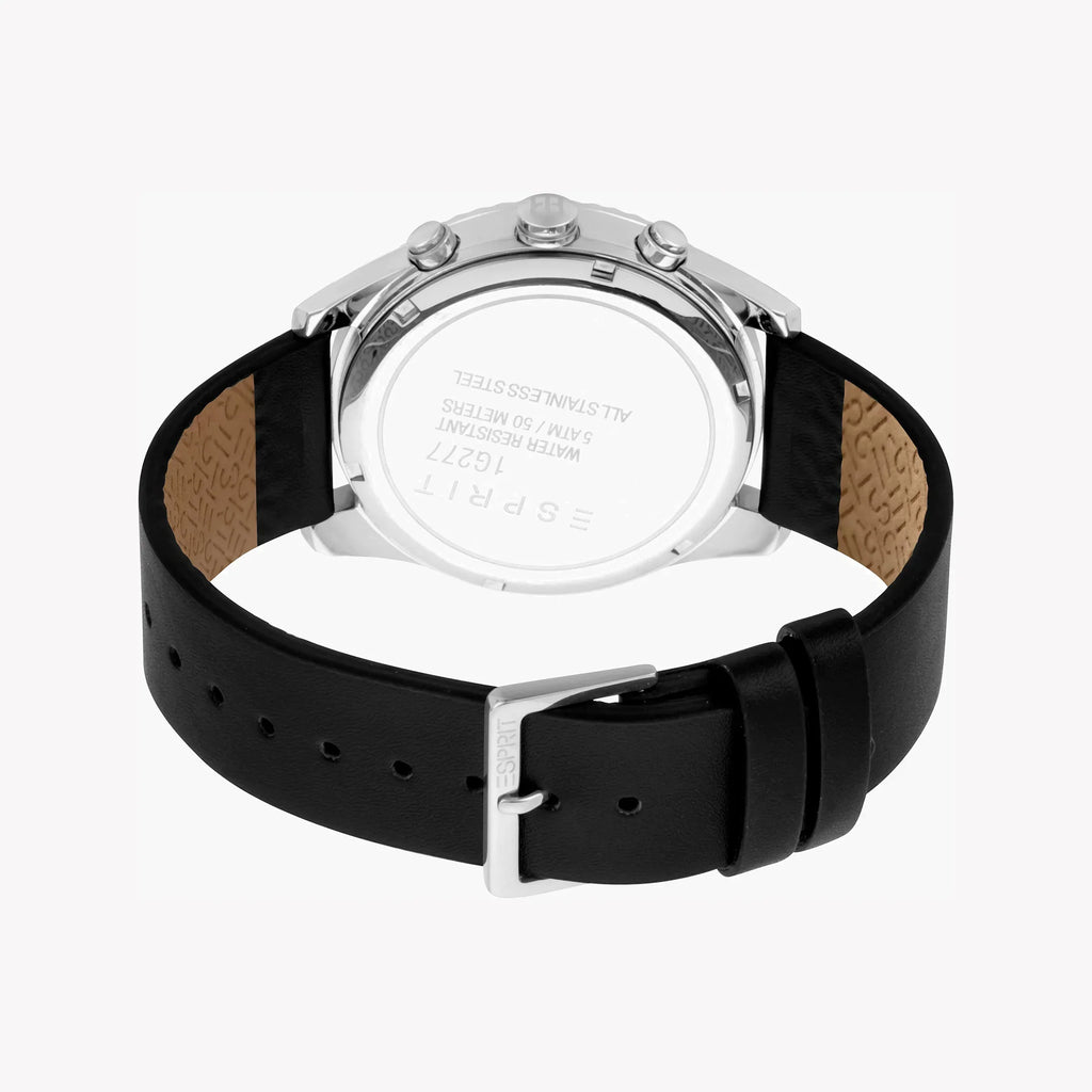 Esprit Men's Black Leather Watch, Silver Dial | Es1g211m0035