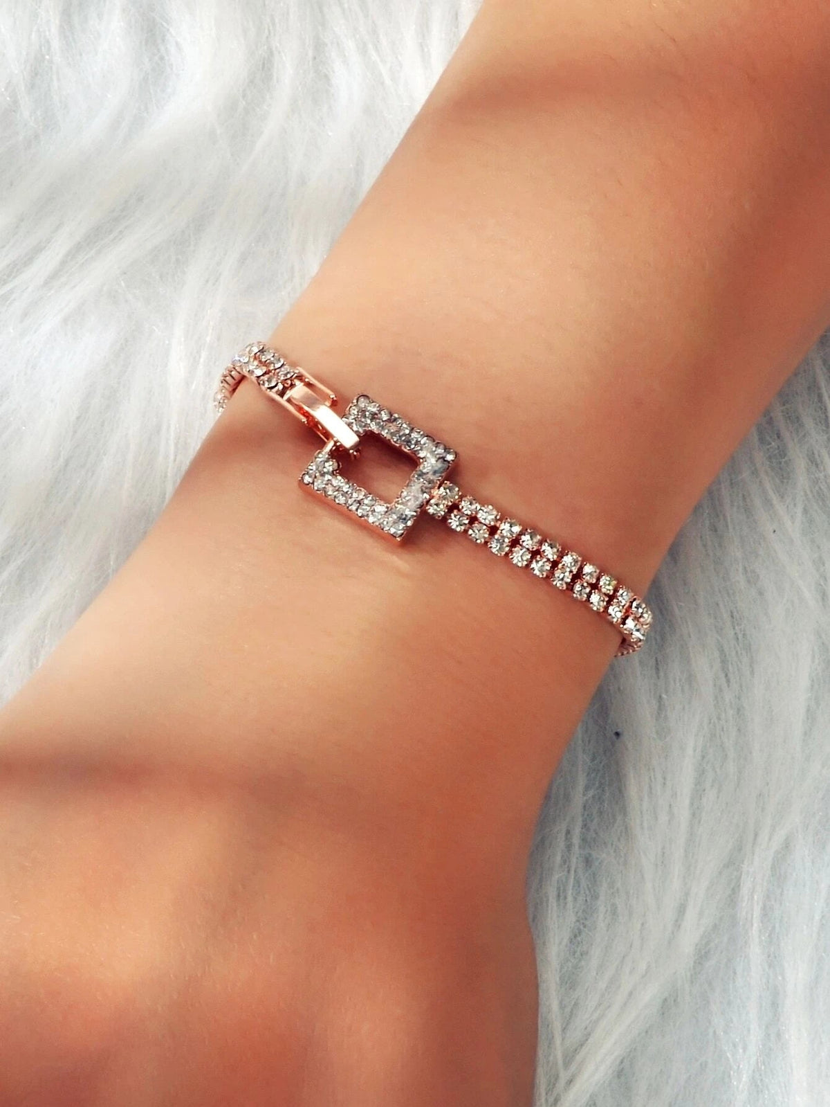 Textured Jewelry Full Rhinestone Rosegold Geometric Chain Women Tennis Bracelet