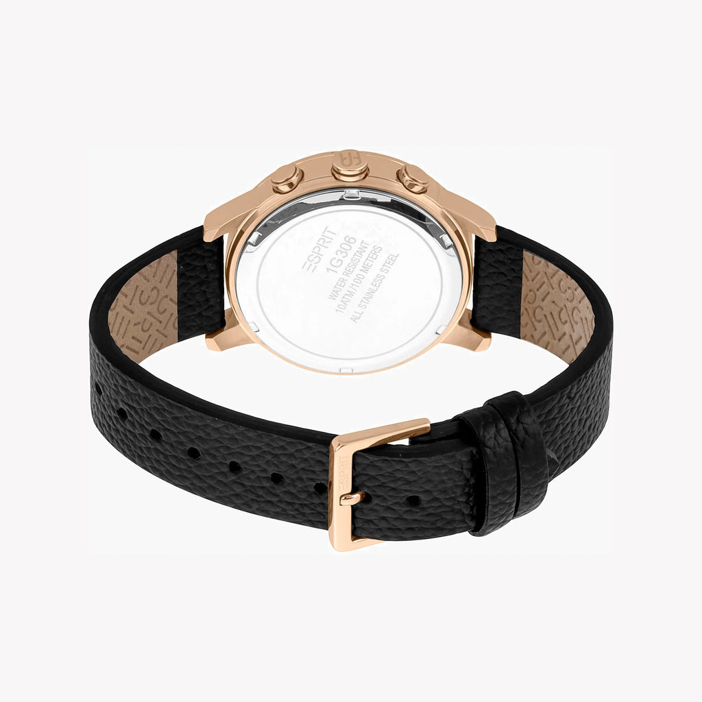 Esprit Men's Black Leather Watch, Silver Dial | ES1G306L0045-2
