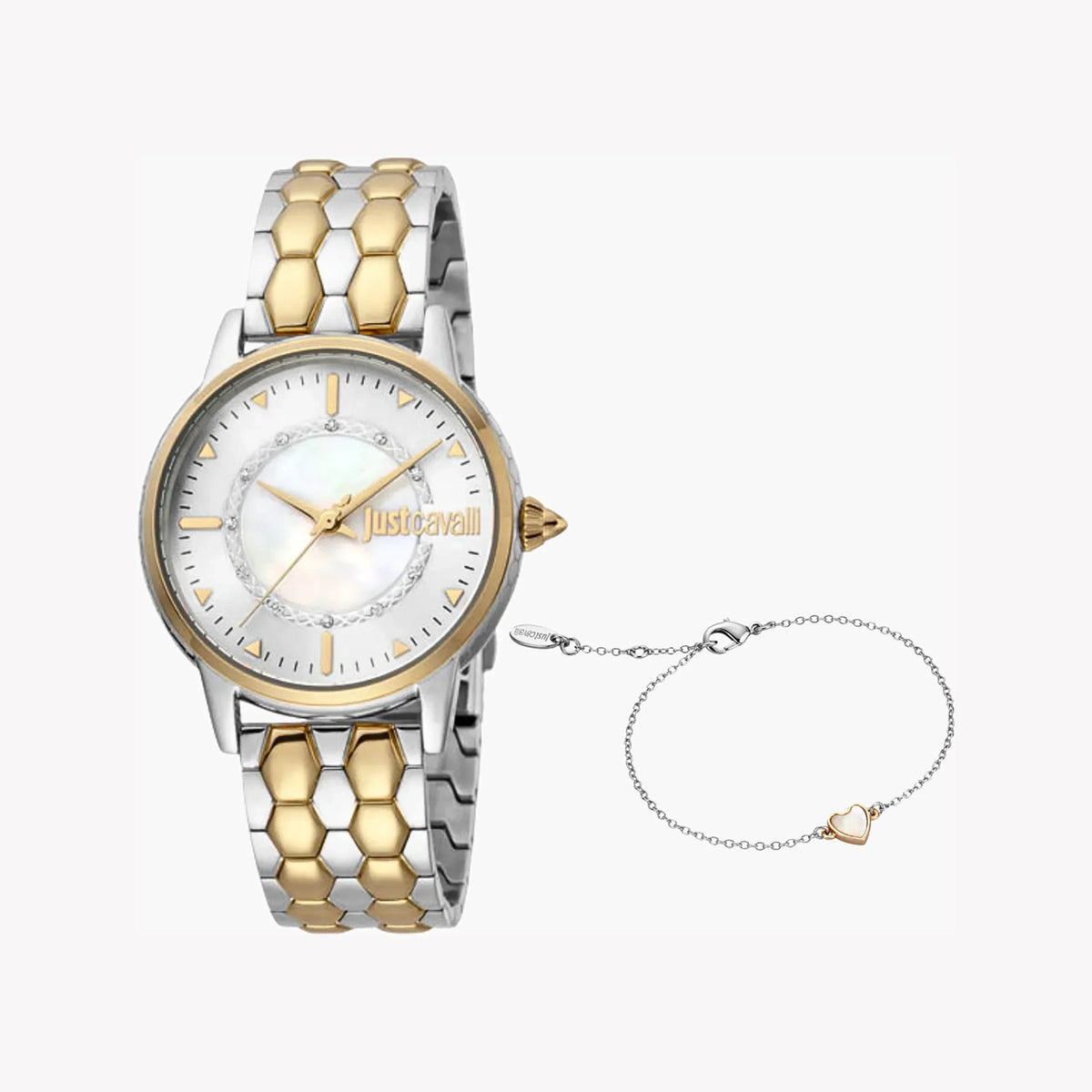 Just Cavalli Women's Silver & Gold Watch, White Dial | Jc1l149m0075