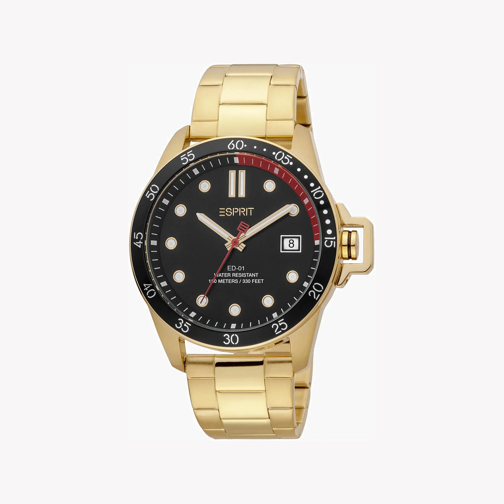 Esprit Men's Gold Stainless Steel Watch, Black Dial | Es1g090m0055-0