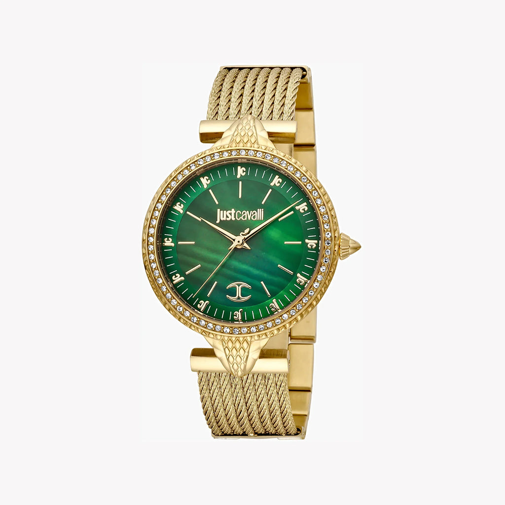 Just Cavalli Women's Gold Watch, Green Mother Of Pearls Dial | Jc1l169m0035