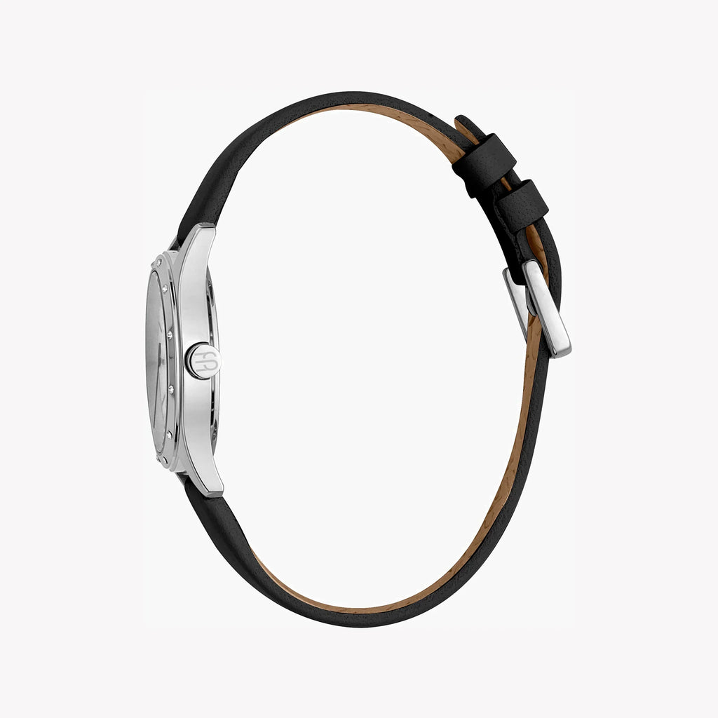 Esprit Women's Black Leather Watch, Silver Dial | Es1l000m0065