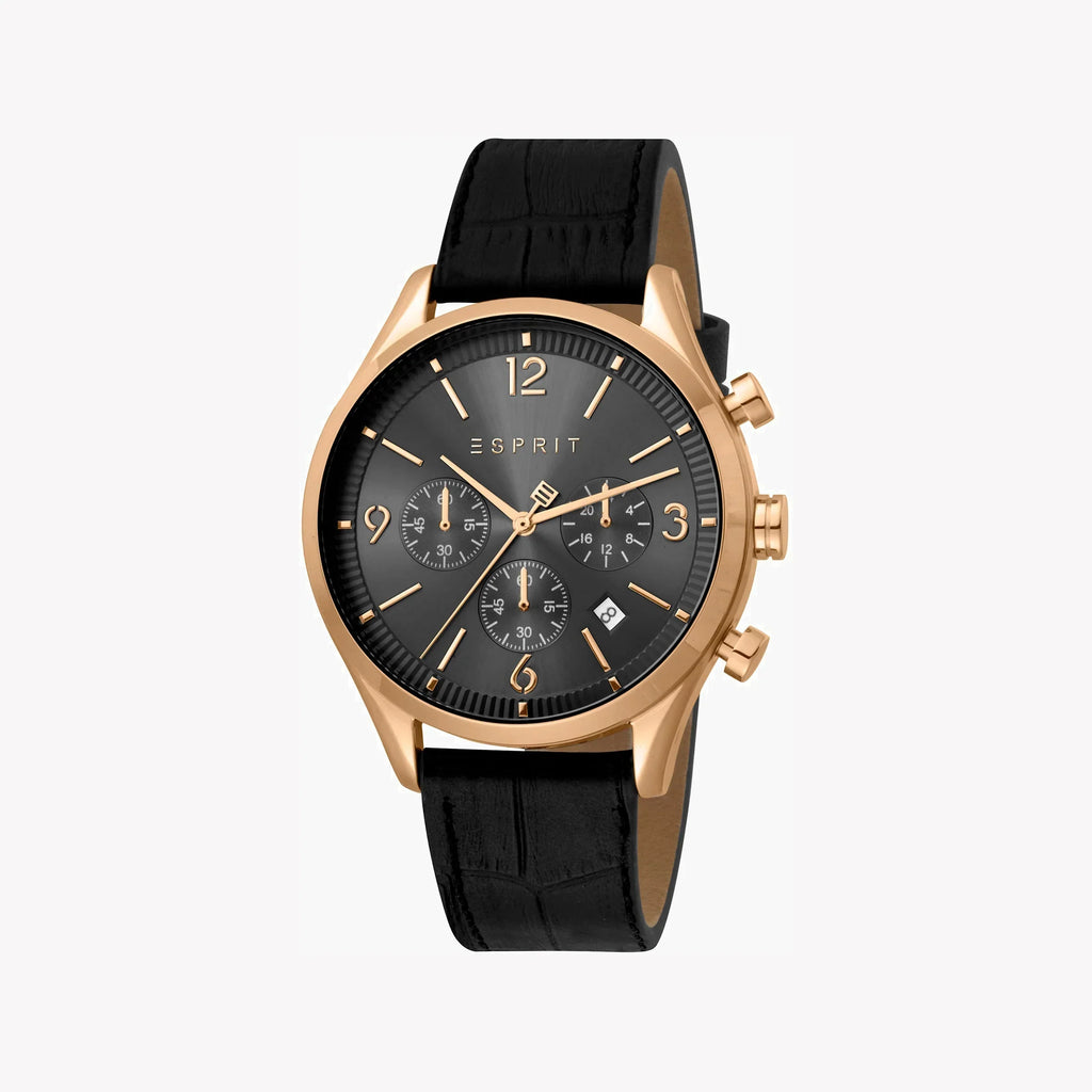 Esprit Men's Black Leather Watch, Black Dial | Es1g084m0025