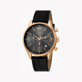 Esprit Men's Black Leather Watch, Black Dial | Es1g084m0025