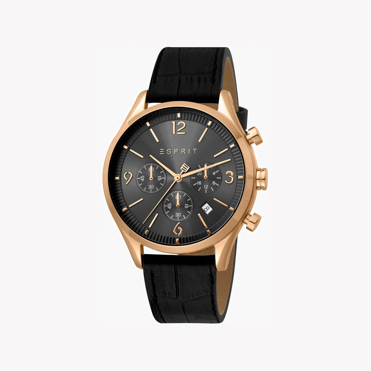 Esprit Men's Black Leather Watch, Black Dial | Es1g084m0025