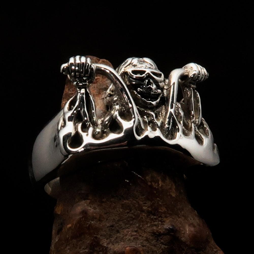 Men's Outlaw Ring Biker on Chopper - antiqued Sterling Silver