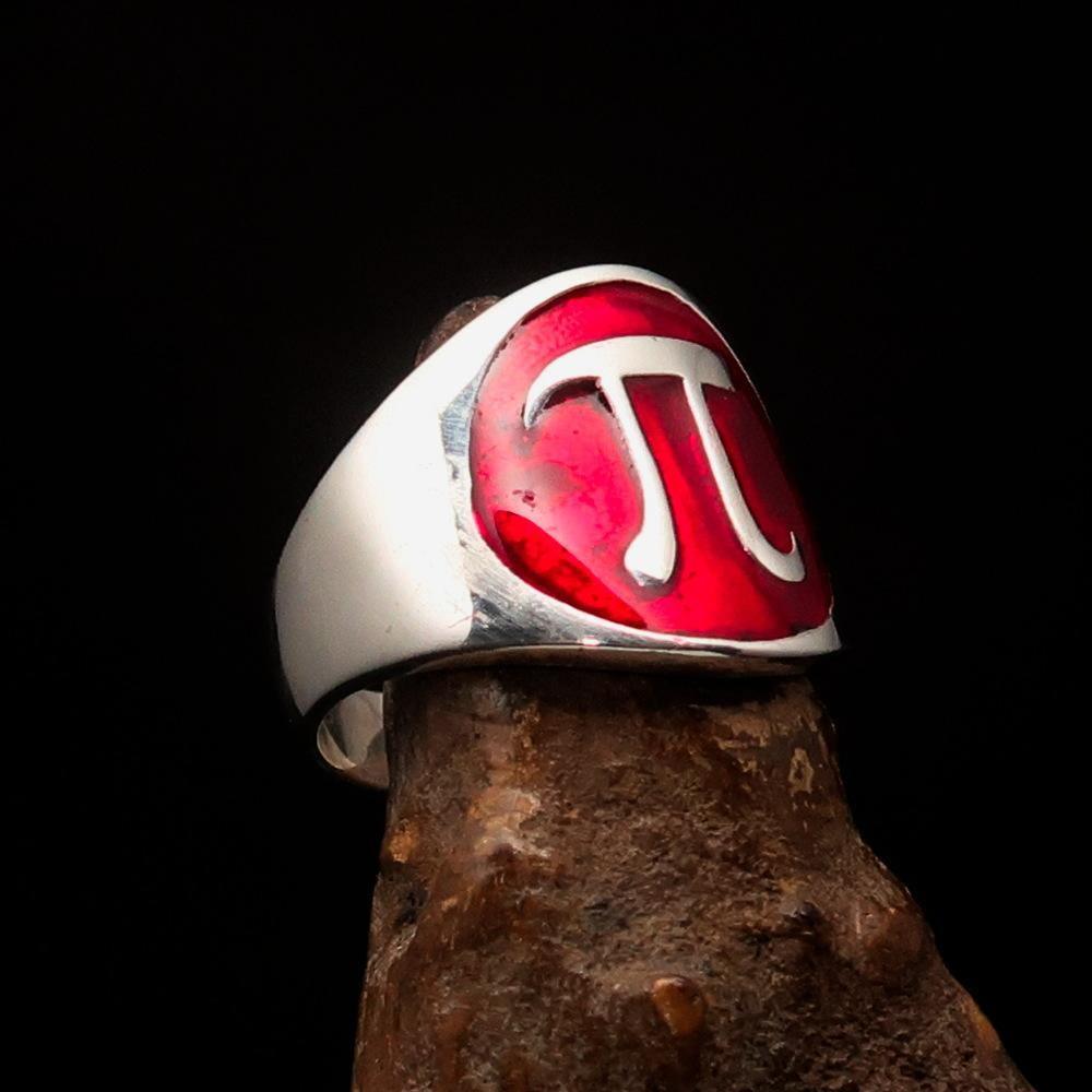 Excellent crafted Men's red Greek Letter PI Ring - Sterling Silver
