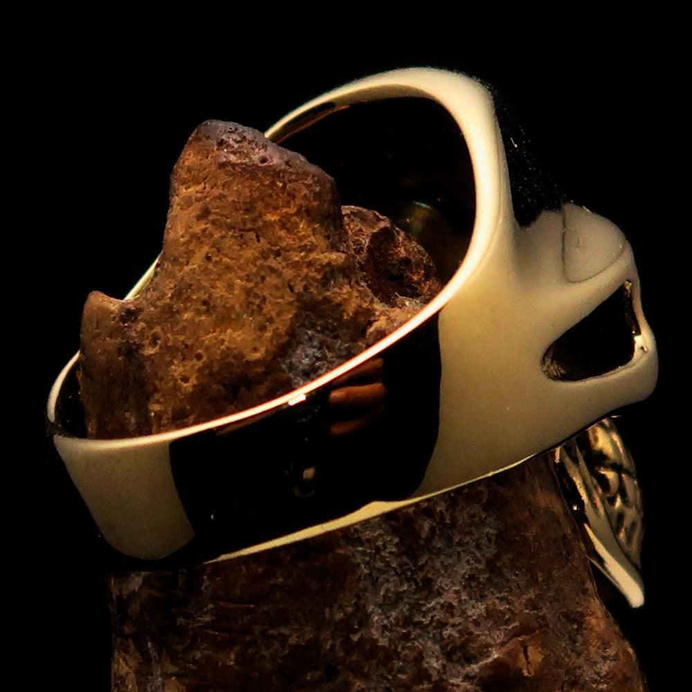 Excellent crafted Men's Biker Skull Ring Red Diamond Lucky 13 - Solid Brass