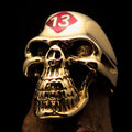 Excellent crafted Men's Biker Skull Ring Red Diamond Lucky 13 - Solid Brass