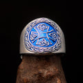 Excellent crafted ancient blue Celtic Birgit's Cross Men's Ring - Sterling Silver