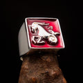 Excellent crafted Men's Zodiac Ring red Star Sign Capricorn - Sterling Silver