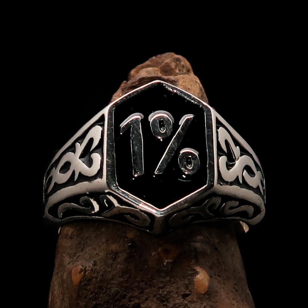 Excellent crafted Men's Black Outlaw Biker Ring 1% - Sterling Silver