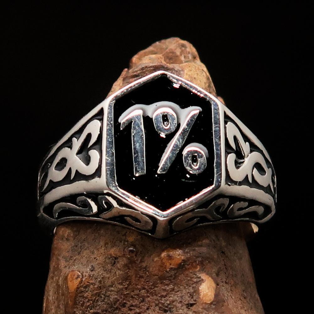 Excellent crafted Men's Black Outlaw Biker Ring 1% - Sterling Silver