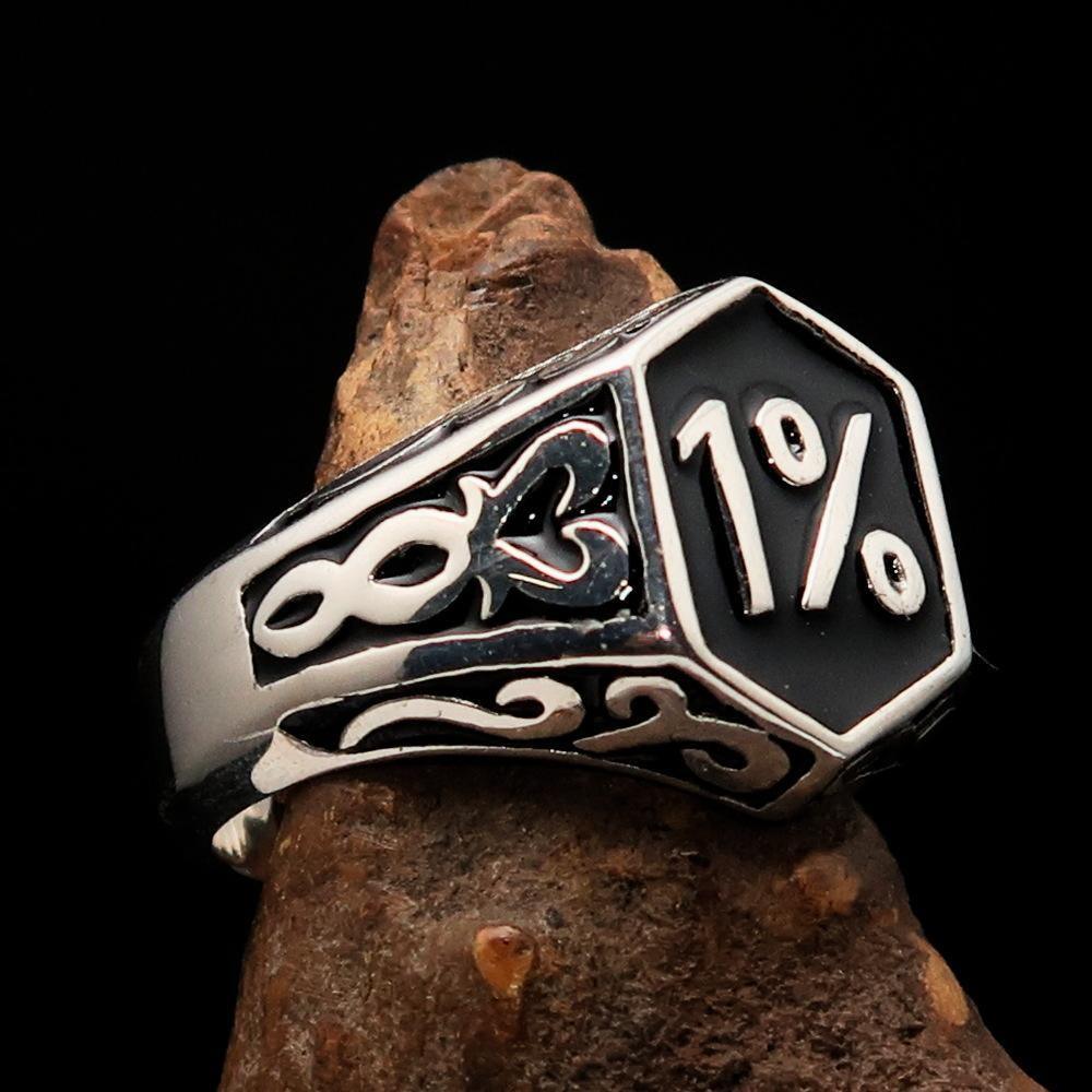 Excellent crafted Men's Black Outlaw Biker Ring 1% - Sterling Silver