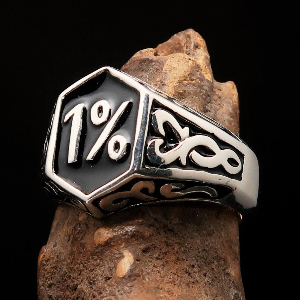 Excellent crafted Men's Black Outlaw Biker Ring 1% - Sterling Silver