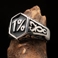 Excellent crafted Men's Black Outlaw Biker Ring 1% - Sterling Silver