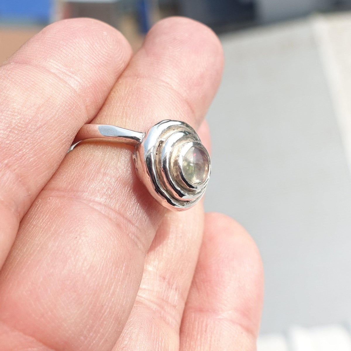 Natural Opal Silver Ring, Minimalist Ring, Sterling Silver Ring, round shaped Opal, Opal silver ring, Size 9