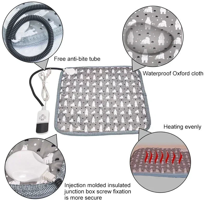 Adjustable Electric Pet Heating Mat – Waterproof Heated Dog Bed with Timer & Temperature Control