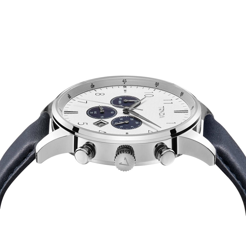Trnda Men's Stainless Steel Watch, Blue Leather Band | Trn43mm