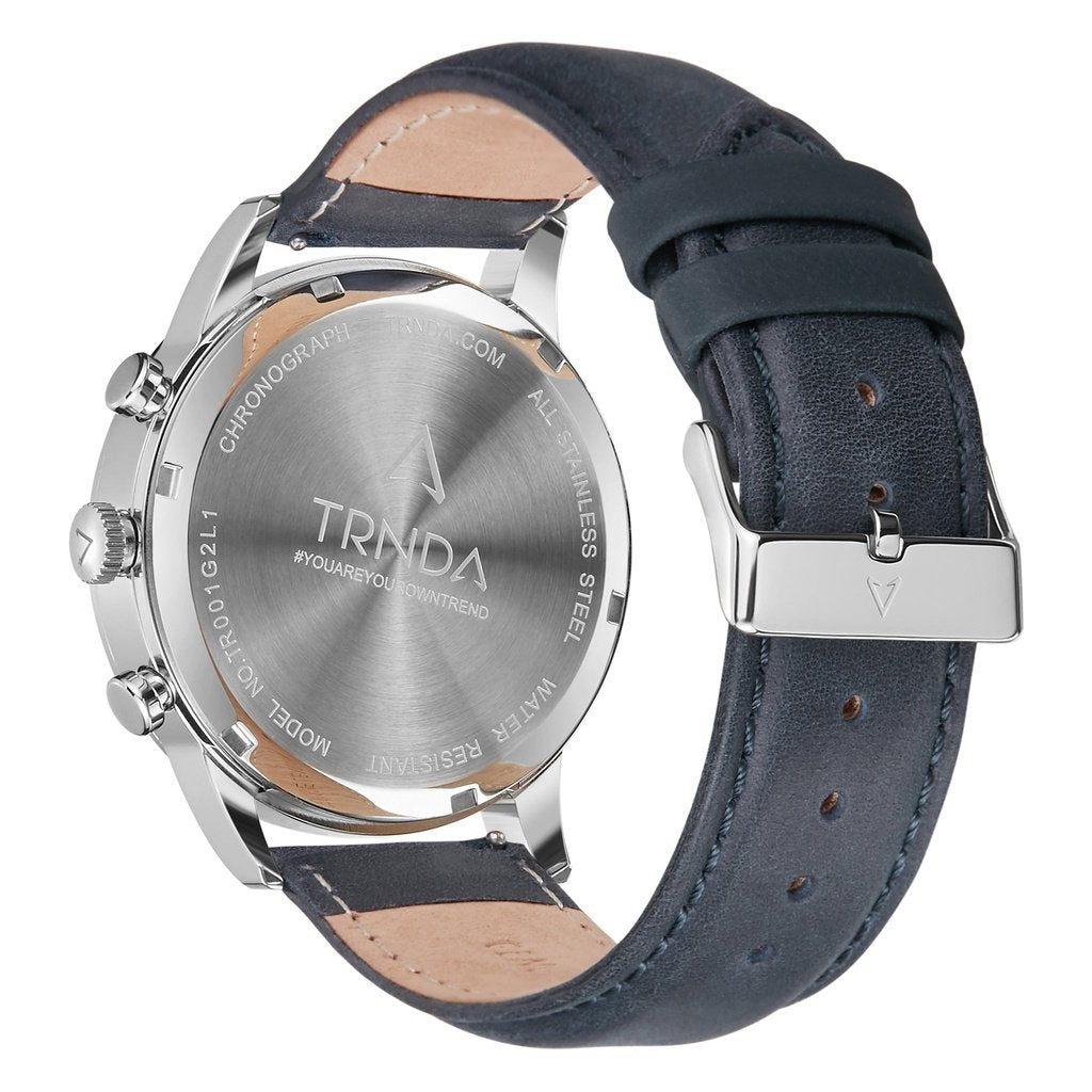 Trnda Men's Stainless Steel Watch, Blue Leather Band | Trn43mm