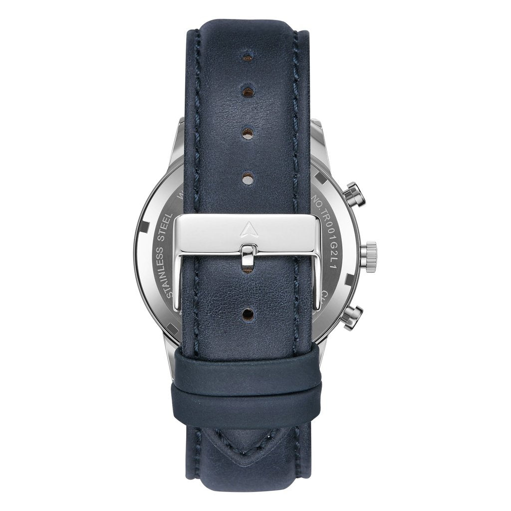 Trnda Men's Stainless Steel Watch, Blue Leather Band | Trn43mm