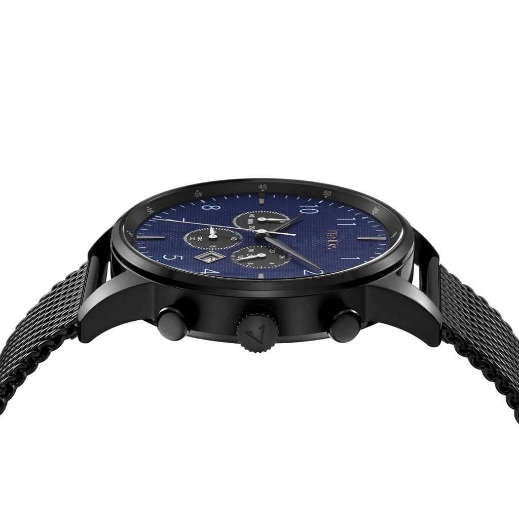 Trnda Men's Black Stainless Steel Watch, Dark Blue Dial | Tr43mbl