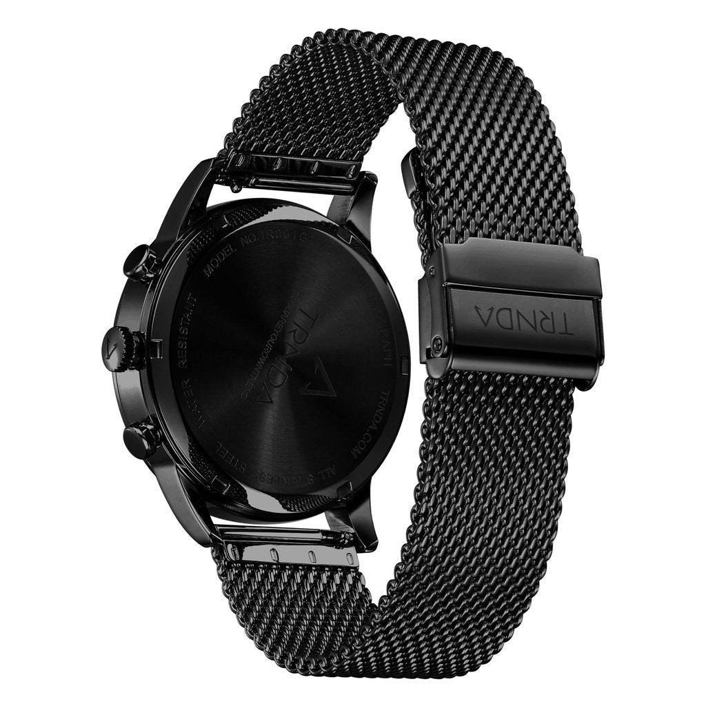 Trnda Men's Black Stainless Steel Watch, Dark Blue Dial | Tr43mbl